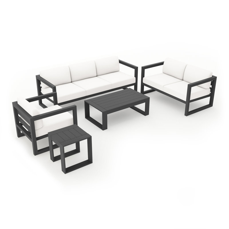 Smith 6 - Person Patio Conversation Set with Cushions, Canvas Natural Sunbrella® Canvas, Slate