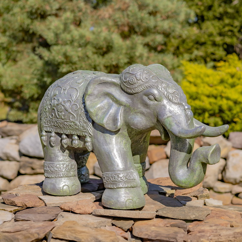 Statue éléphant Aliyyah Boho, H 16 po x l 24,5 po x P 11 po, Argent givré