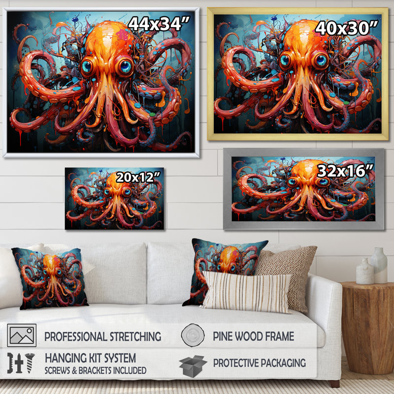 Octopus Expressionist Abyss, Cadre flottant blanc, H 24 po x l 32 po