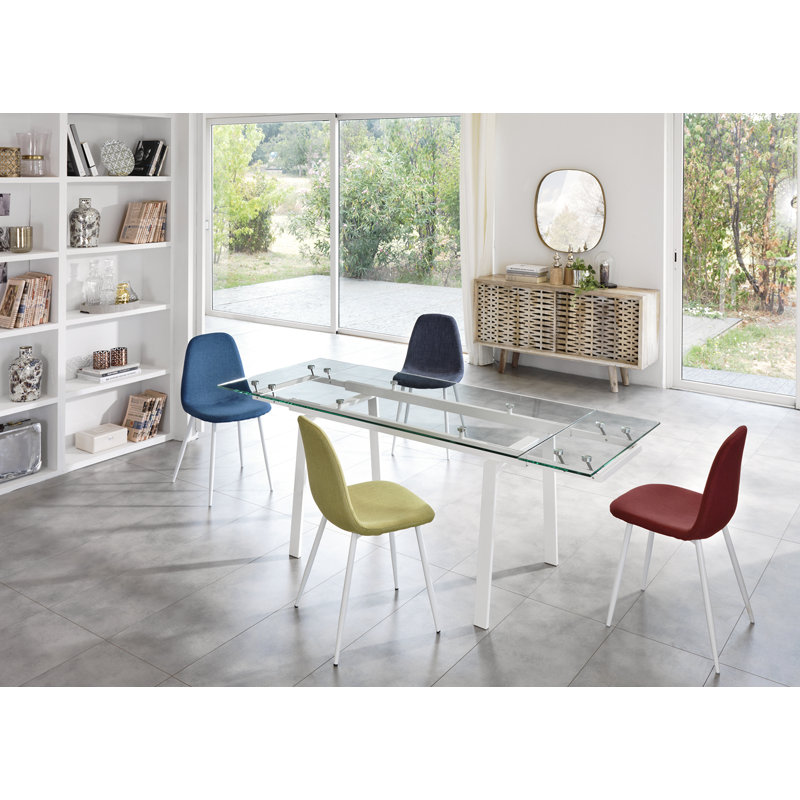 Brimmer Extendable Glass Top Metal Base Dining Table, White