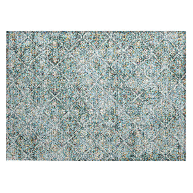 Machine Washable Indoor/Outdoor Chantille ACN2692 Casual Rug, 1'8" x 2'6", Teal