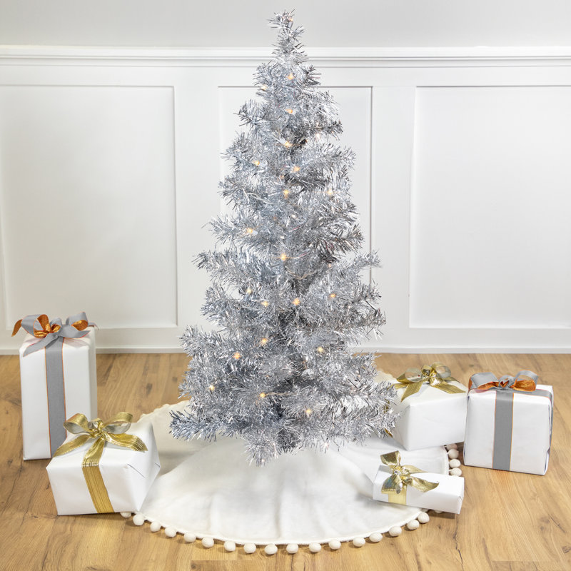 Artificial Tinsel Christmas Tree - 3' - Silver, Pre-Lit