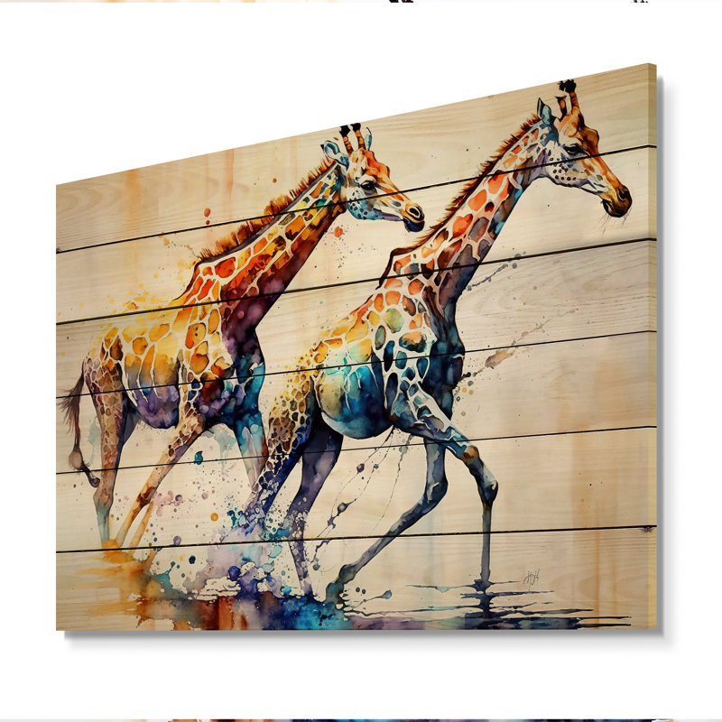Inie Giraffs Courir - Impression sur bois sans cadre, H 12 po x l 20 po x P 1 po