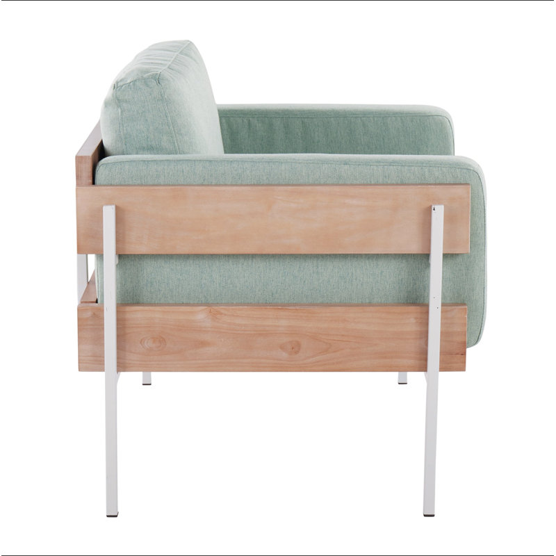Chaise d'appoint en métal, bois naturel et tissu, Green Fabric, White/Natural