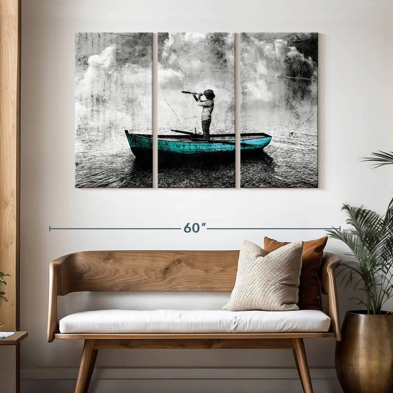 Mehar, homme sur un bateau, H 32 po x l 50 po