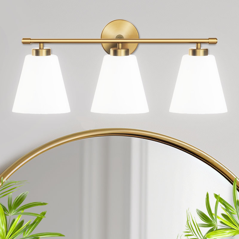 Éclairage pour salle de bain 3 lumières en verre transparent doré, Blanc