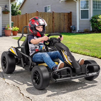 24V Go Kart for Kids Age 6-12, Electric Drift Kart Ride on Toys with 2X300W Motors, 4-Level Adjustable Seat & 360° Drift Mode, LED Power Display
