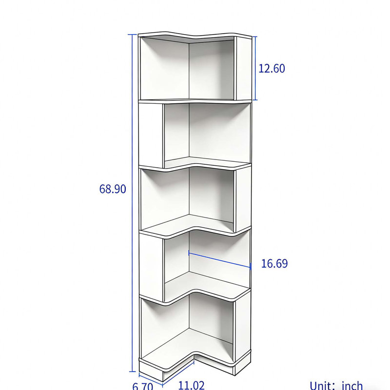 5 Tier L-Shaped Bookcase with Baffle and LED Lights,Space-Saving and Stylish for Home Office, Black