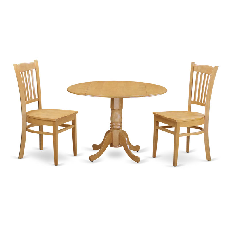 L'ensemble de table de salle à manger 3 pièces contient une table de cuisine ronde avec Dropleaf et 2 chaises de salle à manger, 42 x 42 pouces, chêne