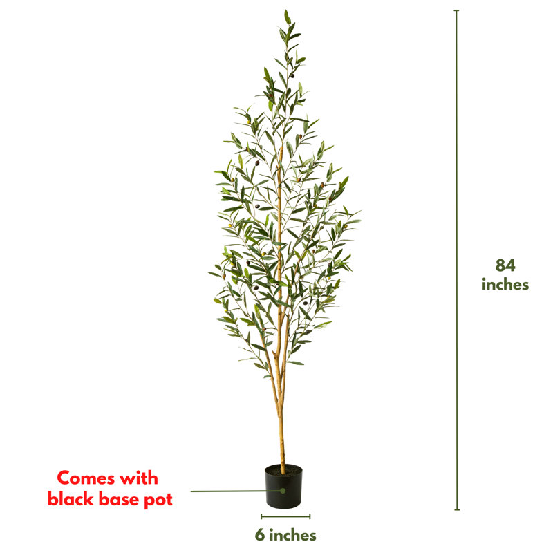 Faux Olive Tree in Pot, 84" H x 7.9" W x 7.9" D