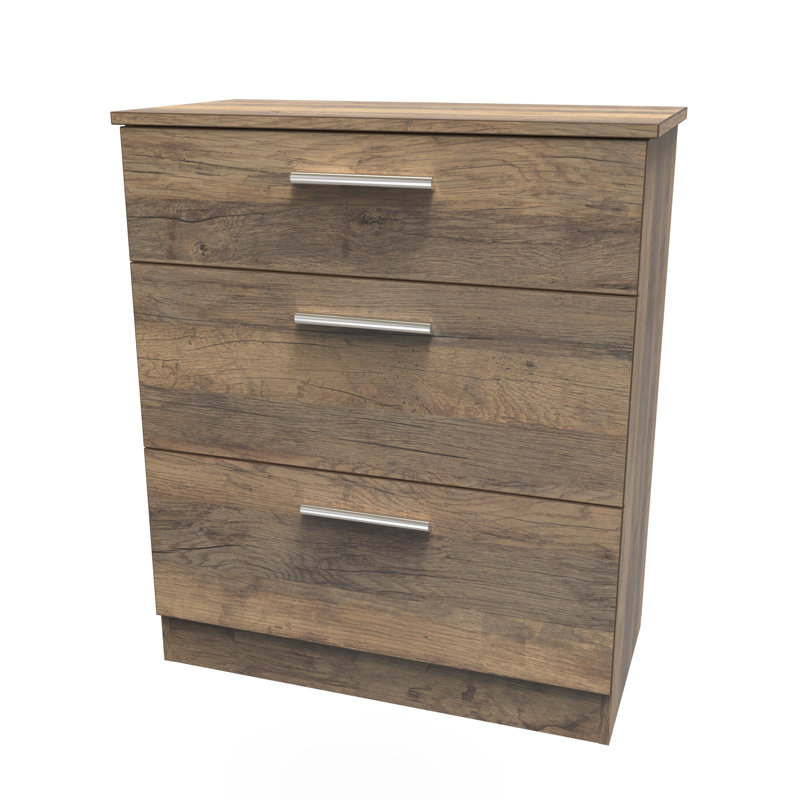 Fully Assembled Harshal 3 - Drawer Chest of Drawers, Vintage Oak