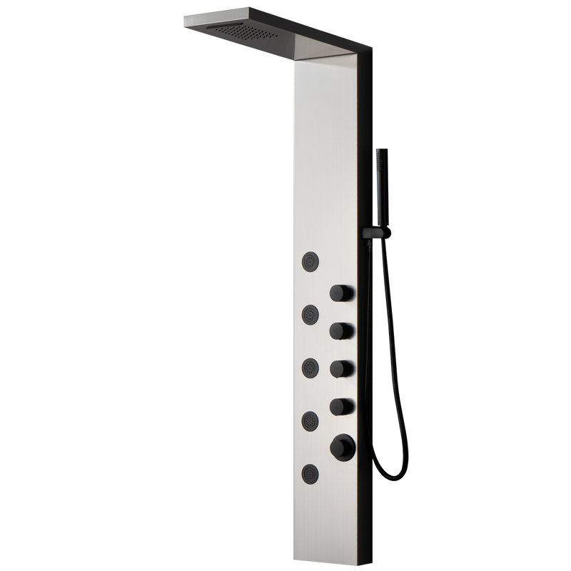 Système de tour de douche à inverseur 3 voies avec pomme de douche fixe, Nickel noir