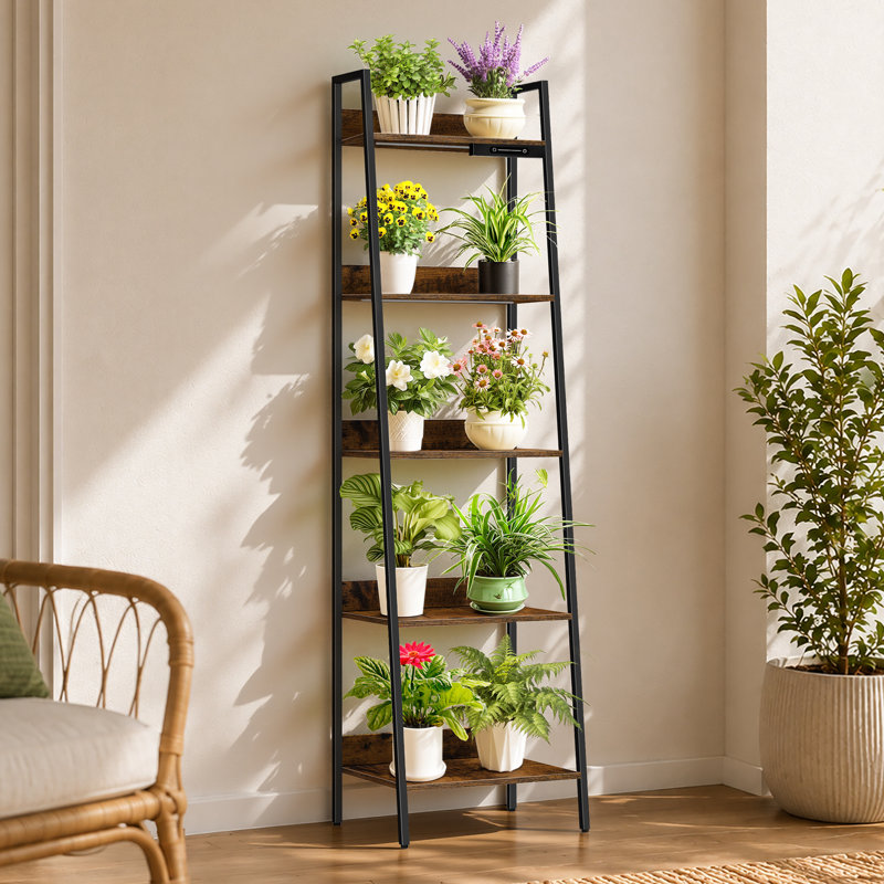 5-Tier Trapezoidal Bookshelf with Lighting and Touch Slider Control, Brown