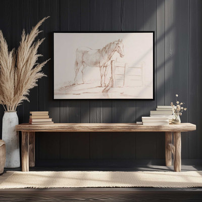 "Cheval debout à une clôture" par Jean Bernard, reproduction d'art sur toile