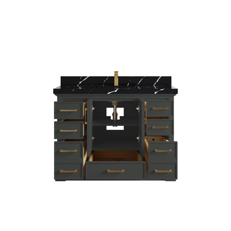 Charlotte 48'' Single Bathroom Vanity with Top, Calacatta Black