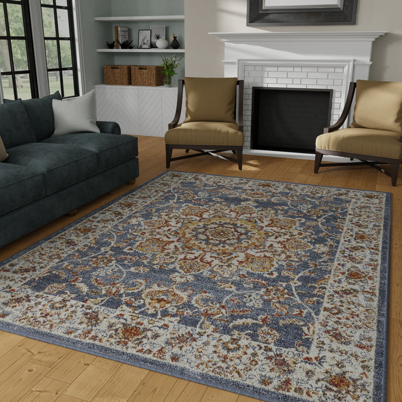 Tapis oriental bleu en polypropylène tissé à la main Abdulaleem, Tapis de couloir 2 pi x 6 pi 7 po