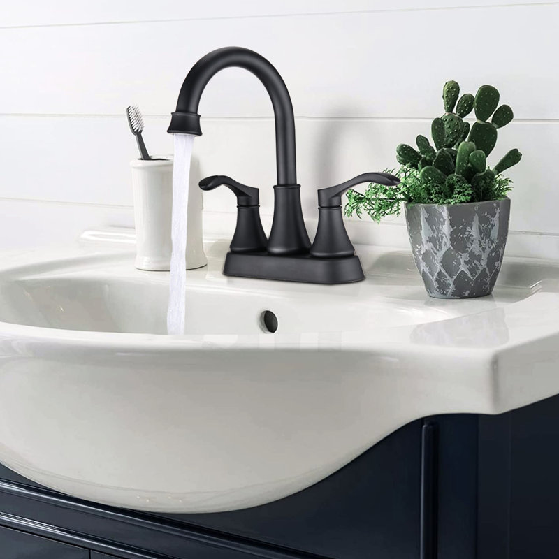 4 Inches Bathroom Faucet - Matte Black Finish, 360 Rotatable Spout With Pop Up Drain, Strong Metal Build, , , Rustproof, Water Saving Soft Bubble Flow, Drip- Ceramic Disc, Elegant Double Handles For