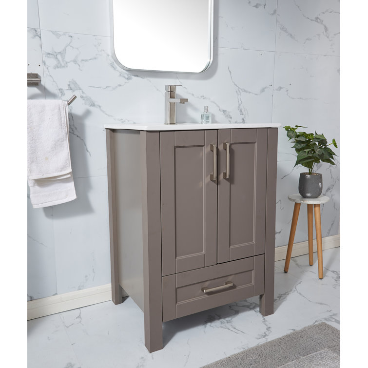 24'' Khaki Gray Free Standing 2 Doors Single Bathroom Vanity with Ceramic Top with 1 Drawer