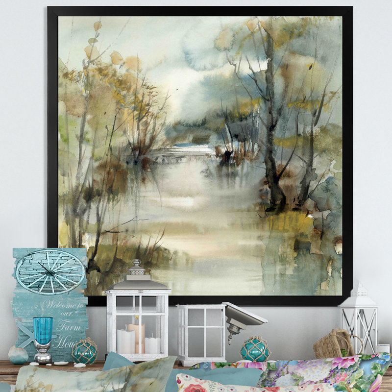 Illustration de paysage de rivière d'hiver - sur, Impression encadrée, H 30 po x l 30 po, Noir
