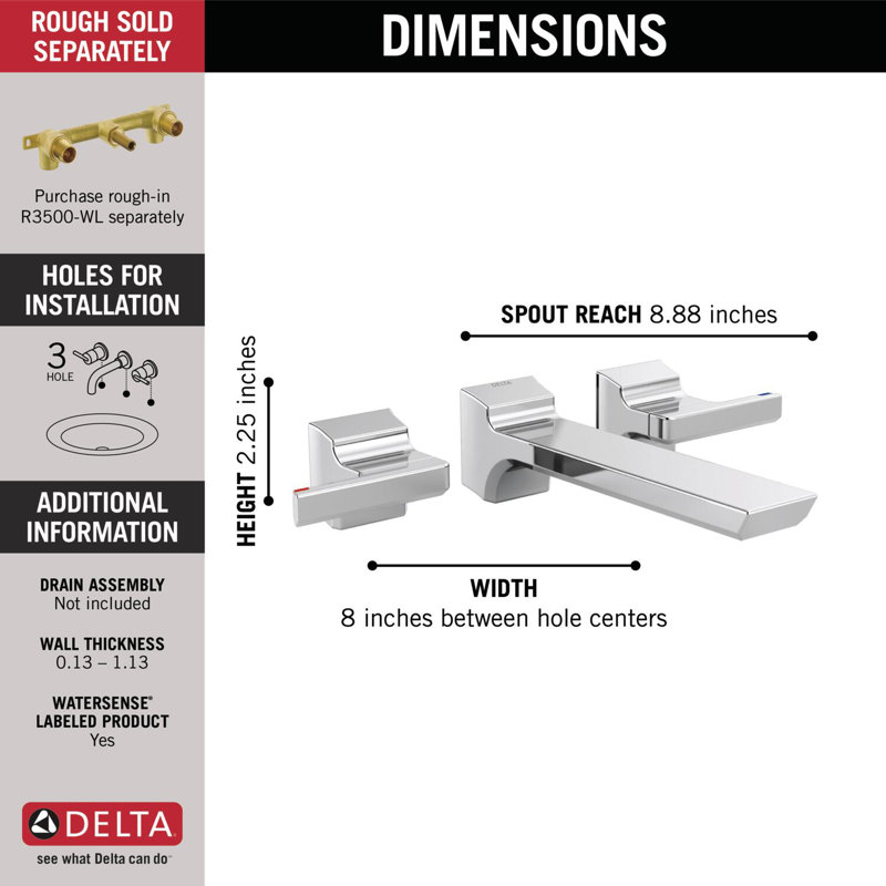 Pivotal Wall Mounted Bathroom Faucet and DIAMOND™ Seal Technology, Chrome