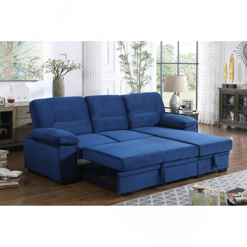 Canapé-lit modulaire réversible en tissu de velours bleu 97,5 po Kipling, Bleu