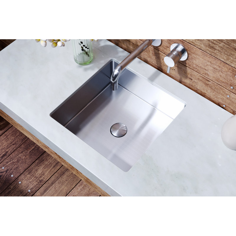 Badeloft 15.75" x 15.75" Stainless Steel Undermount Bathroom Sink ES-UB-02-BS in Brushed Stainless, Brushed Steel