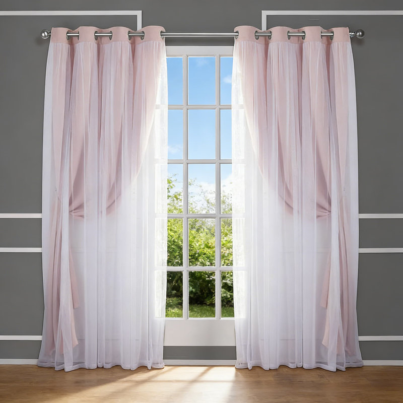 Double Layer Curtains 2-Pack - Sheer & Blackout Room Darkening Panels With Grommet Top, Energy Efficient For Indoor Use
