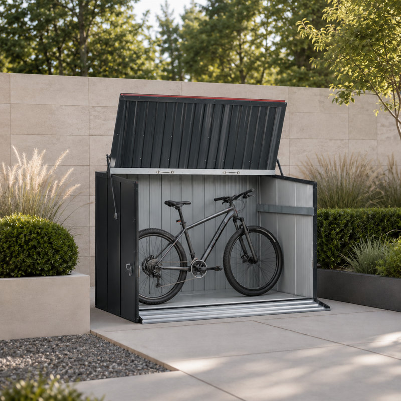 Remise de rangement en acier galvanisé avec toit relevable et porte avant pliable, Charcoal Grey