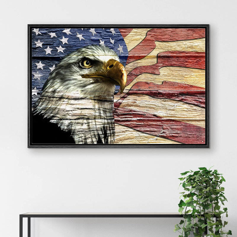 Effet de bois Grain Drapeau américain Aigle à tête blanche Nature Paysage Illustration Maison de campagne, Noir