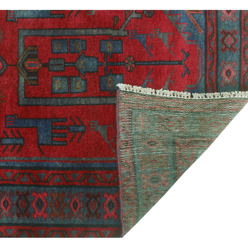 One-of-a-Kind 3'2" x 10'1" 1980s Runner Wool Area Rug in Blue and Red