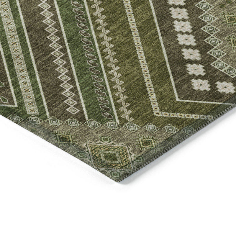 Tapis vert olive tribal intérieur lavable 5 pi x 8 pi