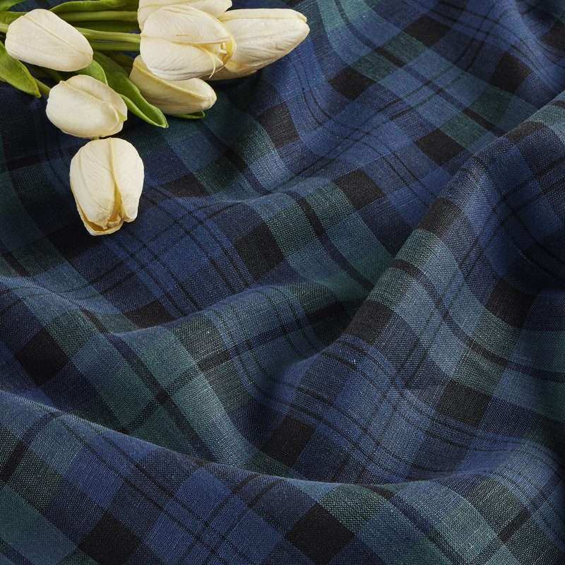 Blackwatch Plaid - 100% Pure Linen Tablecloth, 108" x 60"