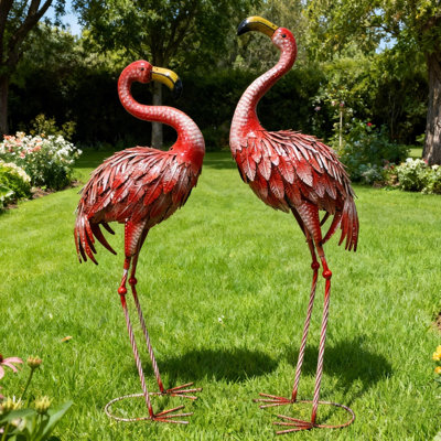 Brookview Flamingo Animals Weather Resistant Metal Graden Statue（Set of 2）