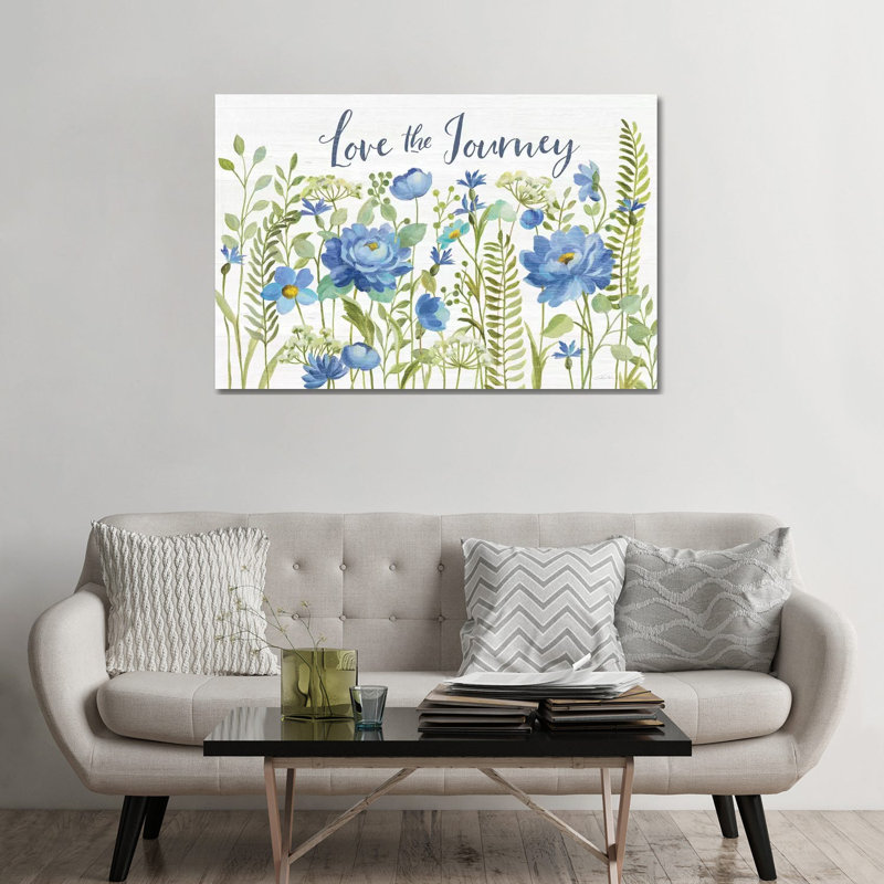 «Botanical Blue II» par Silvia Vassileva - impression d'art graphique, Pas de tapis, H 32 po x l 48 po x 1,5 po, Toile tendue