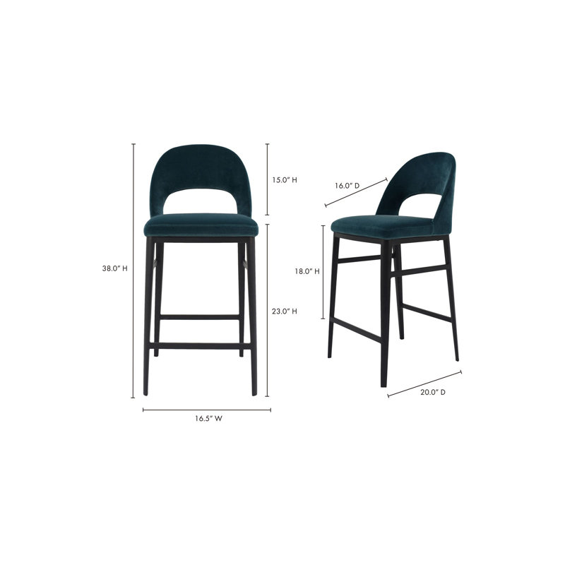 Roger Upholstered Stool with Metal Frame, Teal, Counter Stool (27" Seat Height)
