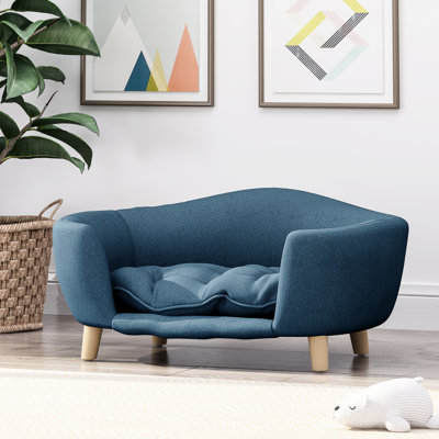 Mid-Century Modern Birch Wood Legged Dog Bed, Navy Blue Color, Assembly Bed With Coziness And Legs, Blue, Needed