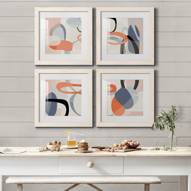 «Floating on Silk I», ensemble de 4 impressions sur toile encadrées, H 31,5 po x l 126 po x P 1,5 po, Cadre blanc
