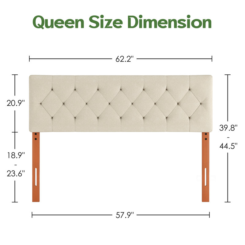 Adjustable Height Upholstered Headboard,Foldable Queen Beige, Beige, Queen