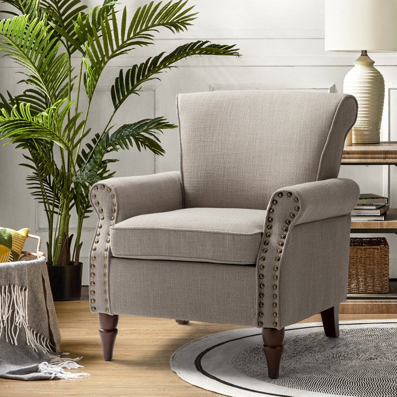 Zellig Traditional Wooden Upholstered Accent Chair, Grey