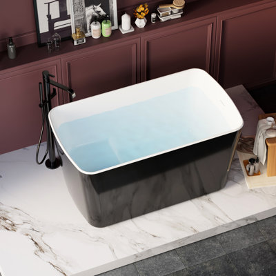 49 - Inch Acrylic Soaking Bathtub Square Japanese Sit In Design Hot Tub Overflow And Drain Express Shipping High Gloss Black Minimal Exterior For Small Baths 49'' Freestanding Shaped Compact Areas