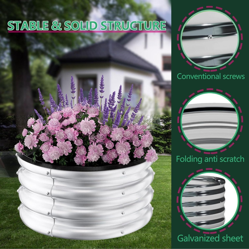 Ensemble de 3 lits de jardin surélevés ronds en acier galvanisé - 2 x 2 x 1 pi de jardinières robustes à fond ouvert