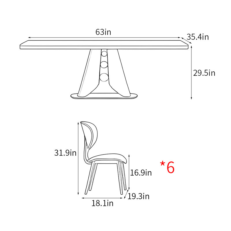 Ensemble de table de salle à manger rectangulaire de luxe de style italien, H 29,5 po x L 63 po x l 35,4 po, Blanc