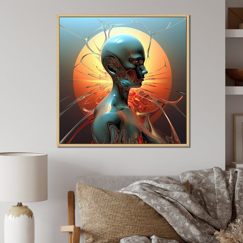 A.I. «Robot Dreams Of Singularity I» sur impression sur toile, Cadre flottant brun, H 16 po x l 16 po x P 1 po
