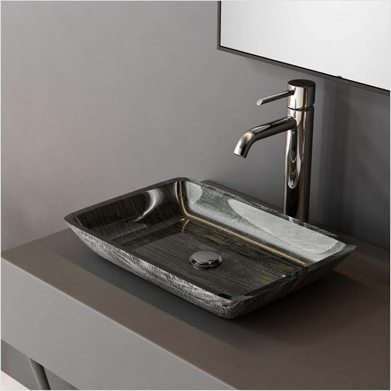 Lavabo vasque en verre, vasque rectangulaire en verre trempé, vasque rectangulaire en verre trempé gris foncé, lavabos encastrés au-dessus du comptoir