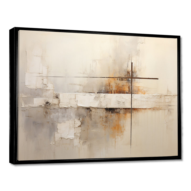 Beige Christianity Cross Of Jessus I - Christianity Wall Art, Black, Floater Framed Print, 12" H x 20" W