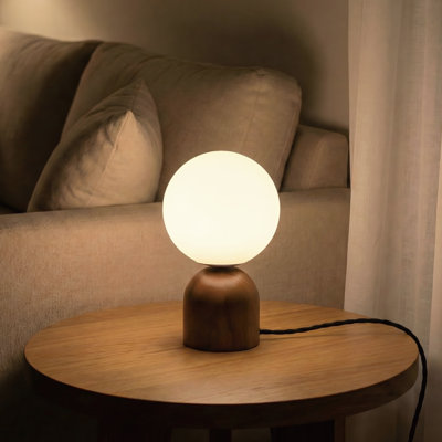 9.8” Modern Milk Glass Globe Table Lamp with Solid Wood Base, Dimmable & Adjustable Color Temperature, E12 Socket, Ul Listed