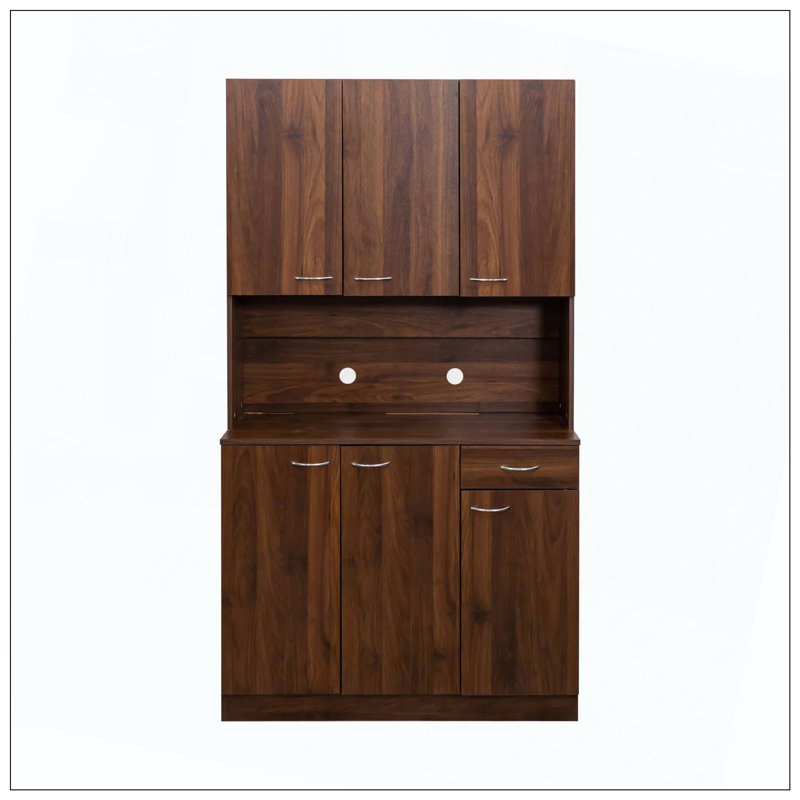 70,87 "de hauteur avec garde-robe et armoire de cuisine, avec 6 portes, 1 tablette ouverte et 1 tiroir pour la chambre à coucher, noyer
