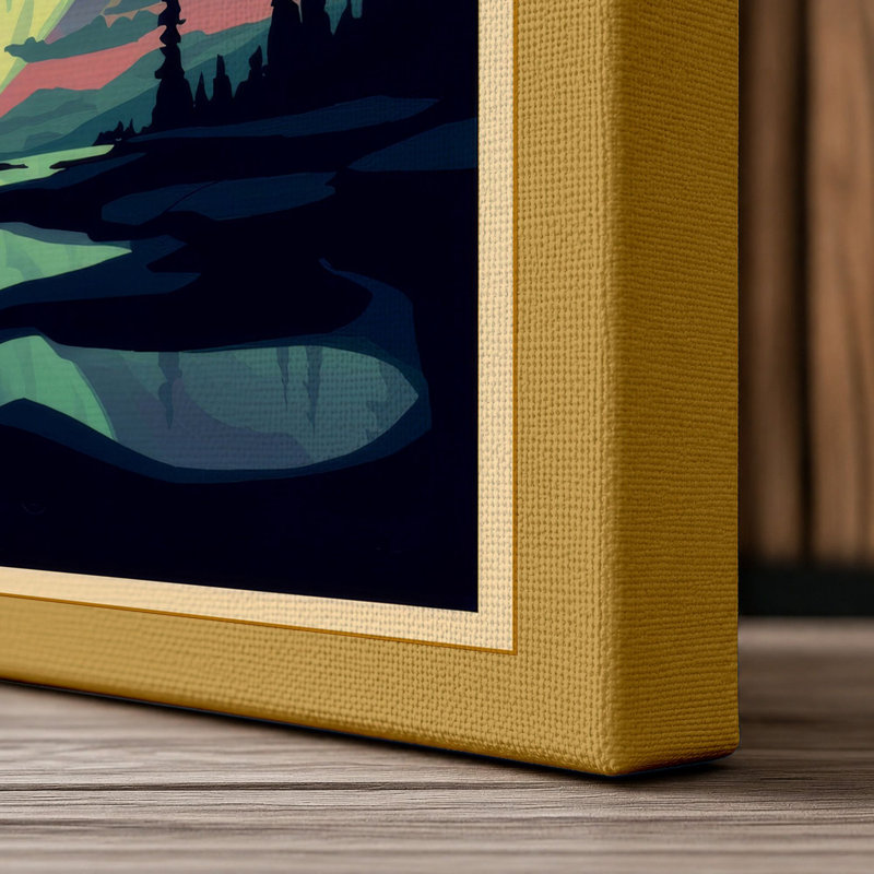 Aurora Over Silent Waters Scandinavian - Wrapped Canvas, 18x12 - 45.7 x 30.5 cm, Ochre Border
