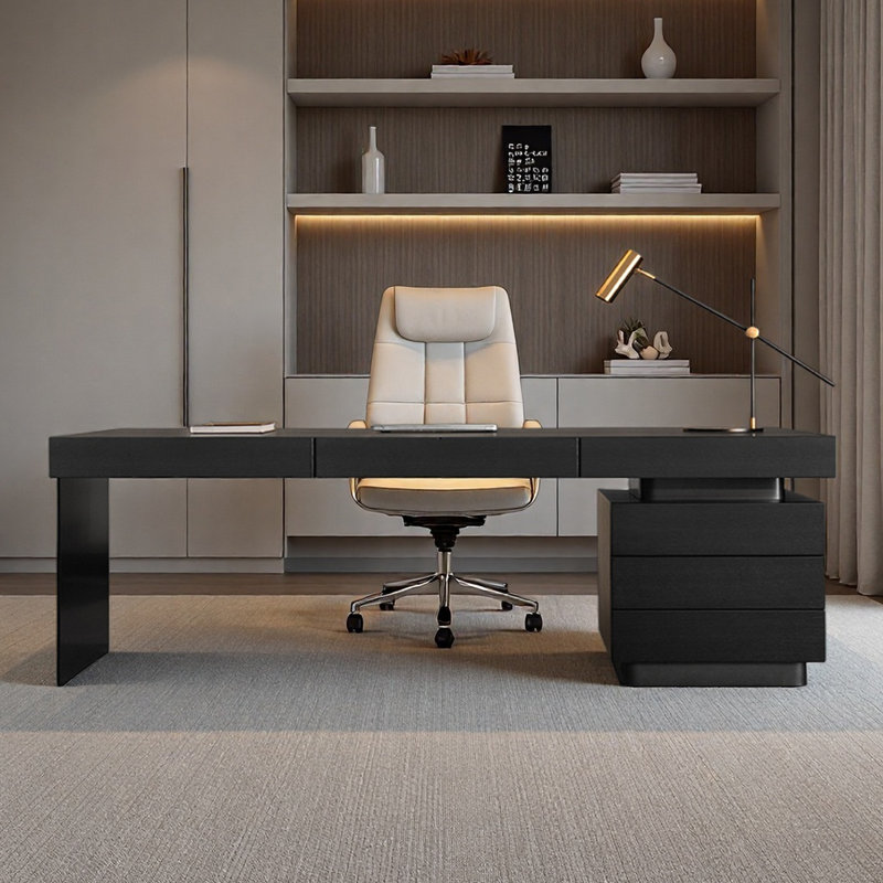 Bureau d'étude pour bureau à domicile avec tiroirs, Noir, H 29,53 po x l 94,49 po x P 27,56 po