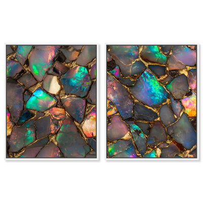 Ensemble d'art mural de salle de bain Stonic Rainbow Duo par Art Remedy, cadre argenté, 36 x 45